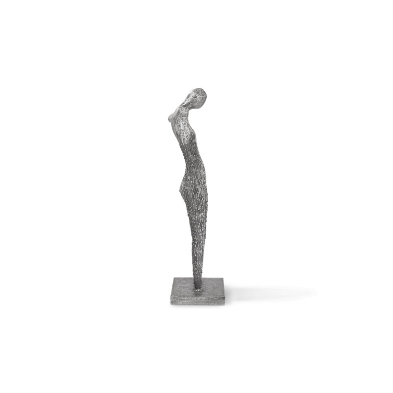 Abstract Black and Silver Metal Female Sculpture on Stand