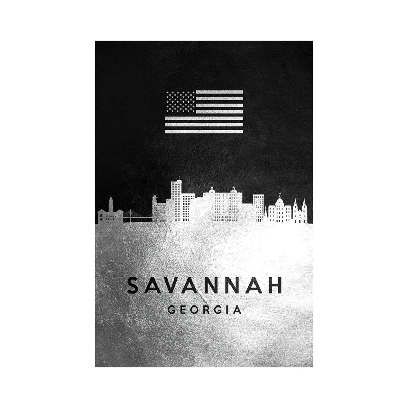 Savannah Georgia Silver Skyline by Adrian Baldovino - Wrapped Canvas Painting, 20.32 cm H x 30.48 cm W x 1.91 cm D