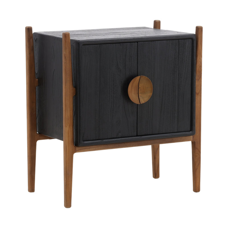 Emberly 2-Door Mindi and Teak Wood Nightstand, Black