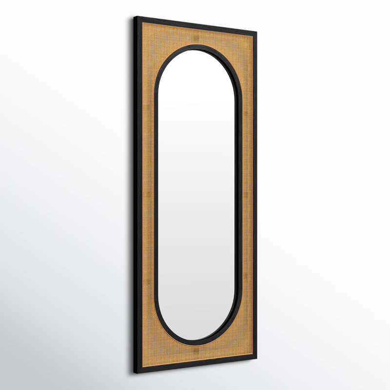 Nela Brown Wicker and Rattan Rectangle Wall Mirror