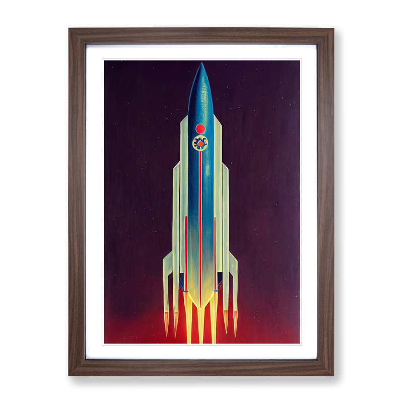 Stupendous Spaceship Rocket - Wall Art, 36cm H x 27cm W, Walnut Framed Paper, White