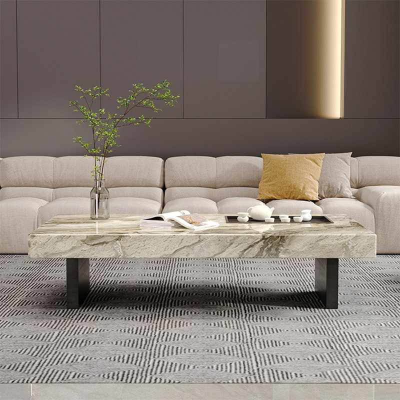 Rectangular marble floating coffee table, 11.8" H x 59.1" L x 31.5" W, Ivory Marble
