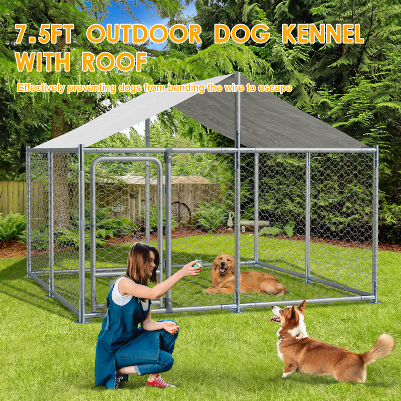 Chenil d'extérieur pour chien avec toit, H 63 po x l 90 po x P 90 po