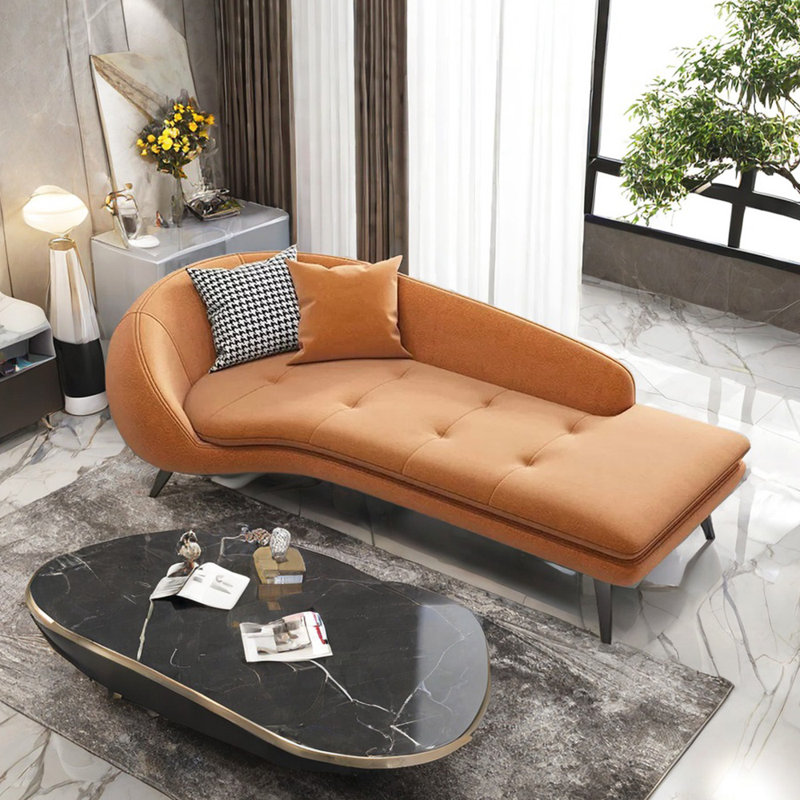 Méridiennes confortables à coussin épais Comfy, Accoudoir à gauche (vu de face), Mélange de polyester orange