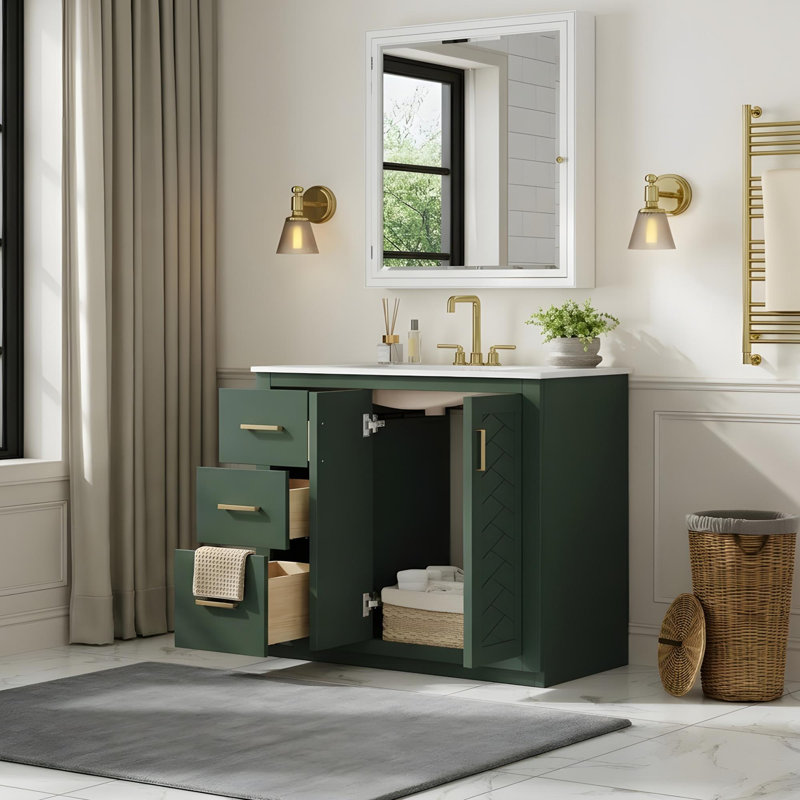 Meuble-lavabo 36 po avec lavabo en céramique, Vert, 36"