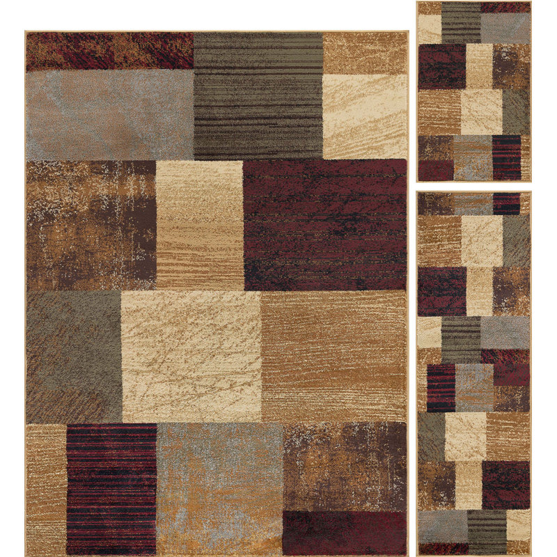 Brodie Contemporary Abstract Colorblock Multi-Color 3-Piece Rug Set: (5' X 7', 20'' X 60'', 20'' X 32'')