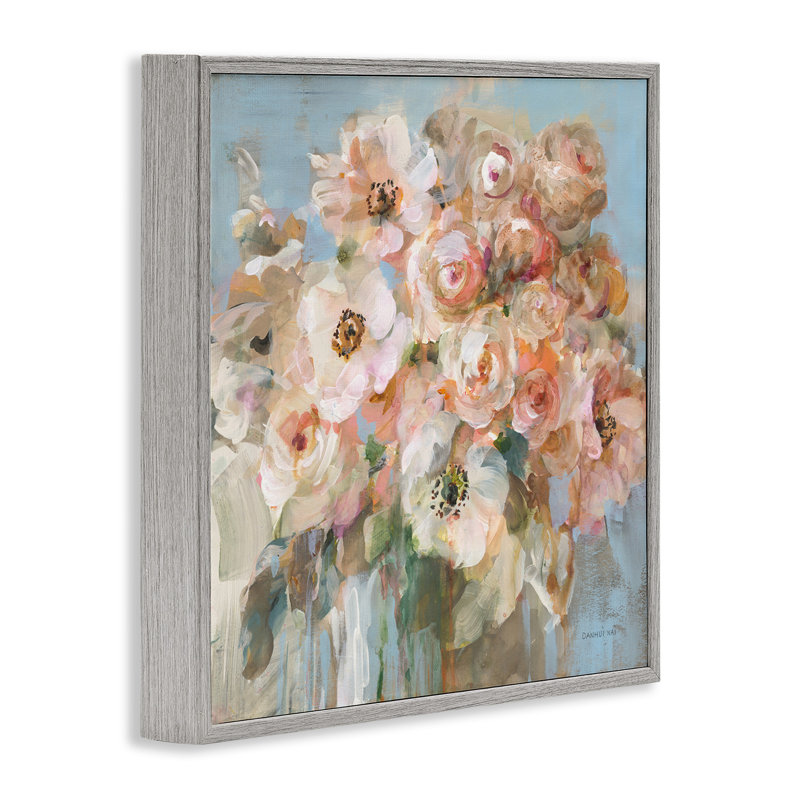 «Blush Bouquet» rose par Danhui Nai - peinture sur bois, H 17 po x l 17 po x P 1,5 po, Estampe numérique Farmhouse