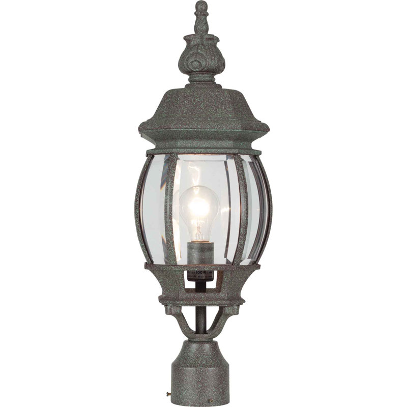 1-Light Outdoor Mottled Verde Green Lantern Head Post Mount with Clear Beveled Glass, Mottled Verde Green