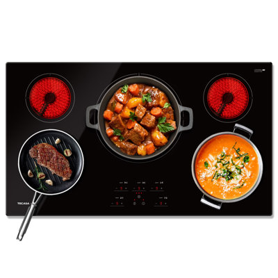 Tecasa 36 Inch 5 Burners Smooth Surface Black Electric Ceramic Cooktop, with Tri-Ring Element