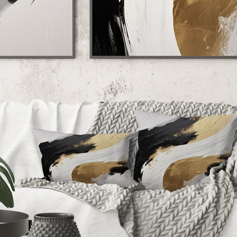 Essentiel, nature, alchimie, abstrait or noir I - Coussin décoratif avec peinture abstraite