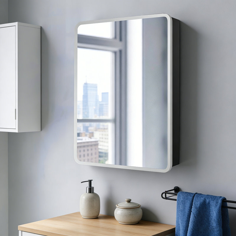 Armoire à pharmacie 20 po x 28 po à fixation murale ou encastrée en métal argenté avec miroir
