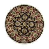 Hand-Knotted High-Quality Black and Red Round Area Rug