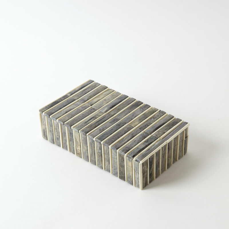 Bone Wooden Decorative Box, 2" H x 5" W x 9" D