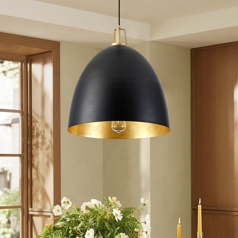 Luminaire suspendu dôme en métal noir à 1 ampoule, base E26, réglable, à intensité variable, certifié ETL