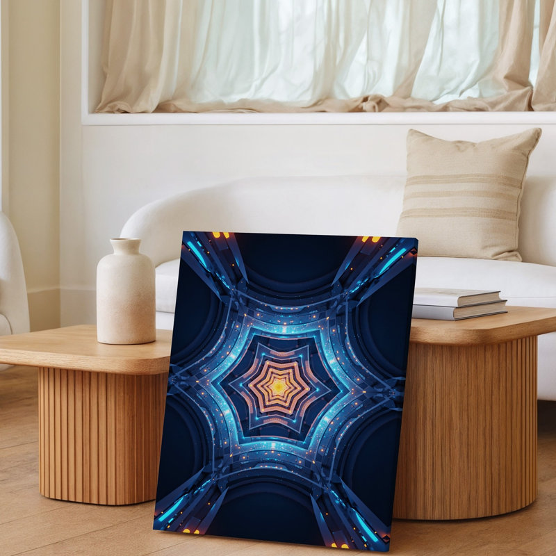 Toile d'un tunnel kaléidoscopique hypnotisant avec un motif en forme d'étoile sur son art mural, H 12 po x l 9 po