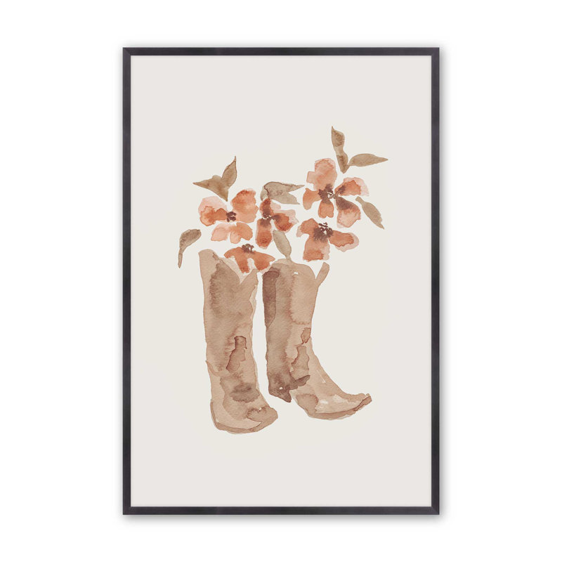 Imprimé de bottes de cowboy en fleurs, H 15,25 po x l 12,25 po, Zinc patiné