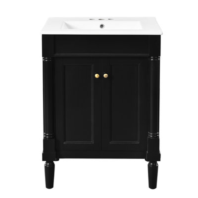 Meuble-lavabo de salle de bain avec vasque en céramique, 24 po, style moderne, grand meuble de rangement, haute qualité