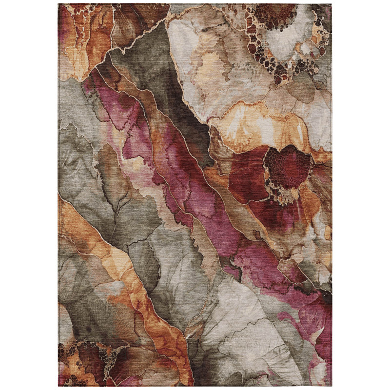 Machine Washable Indoor/Outdoor Xhevrie Khaki Rug, Rectangle 5' x 7'6"