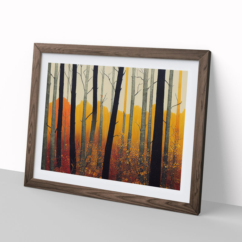 Impactful Autumn Forest - Single Picture Frame Print, 46cm H x 64cm W x 2cm D, Walnut