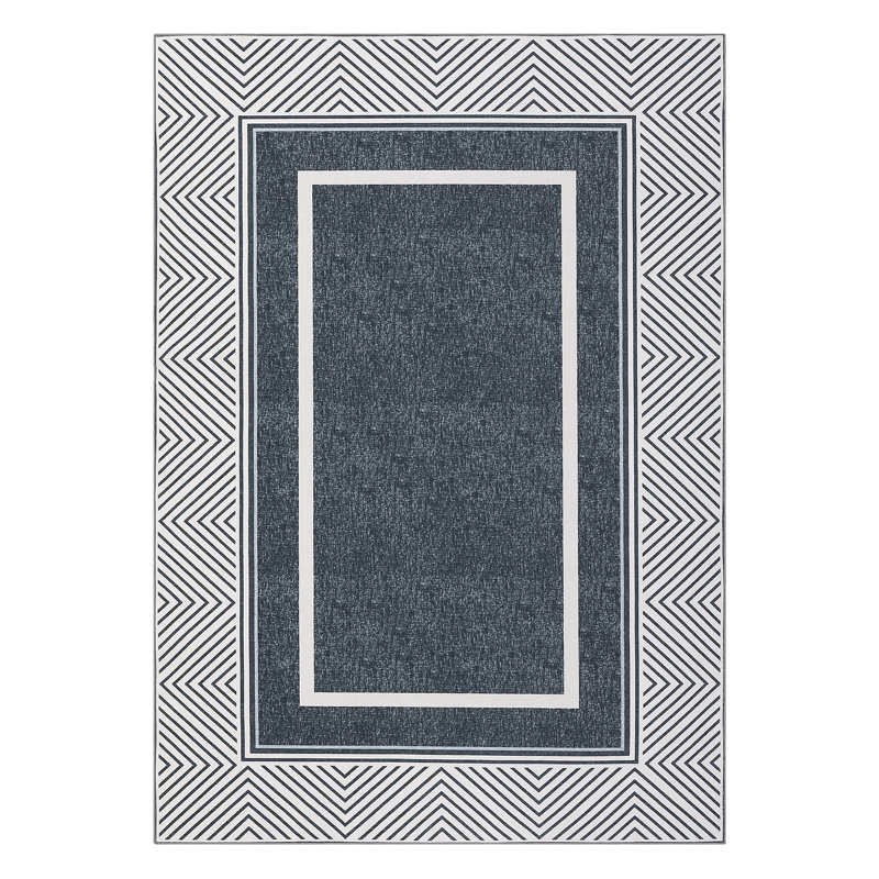 Washable Area Rug for Living Room Bedroom Office Nursery - Modern Geometric, Non-Slip Rubber Backing, Low Pile, mark Resistant, Bordered Carpet - Dark Gray, 6ft x 9ft (183cm x 274cm), USA Stock