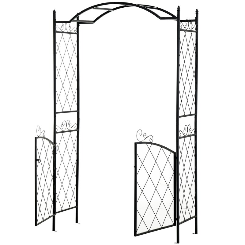 Outsunny 50.5'' W x 19'' D Metal Arbor with Gate in Black & Reviews ...
