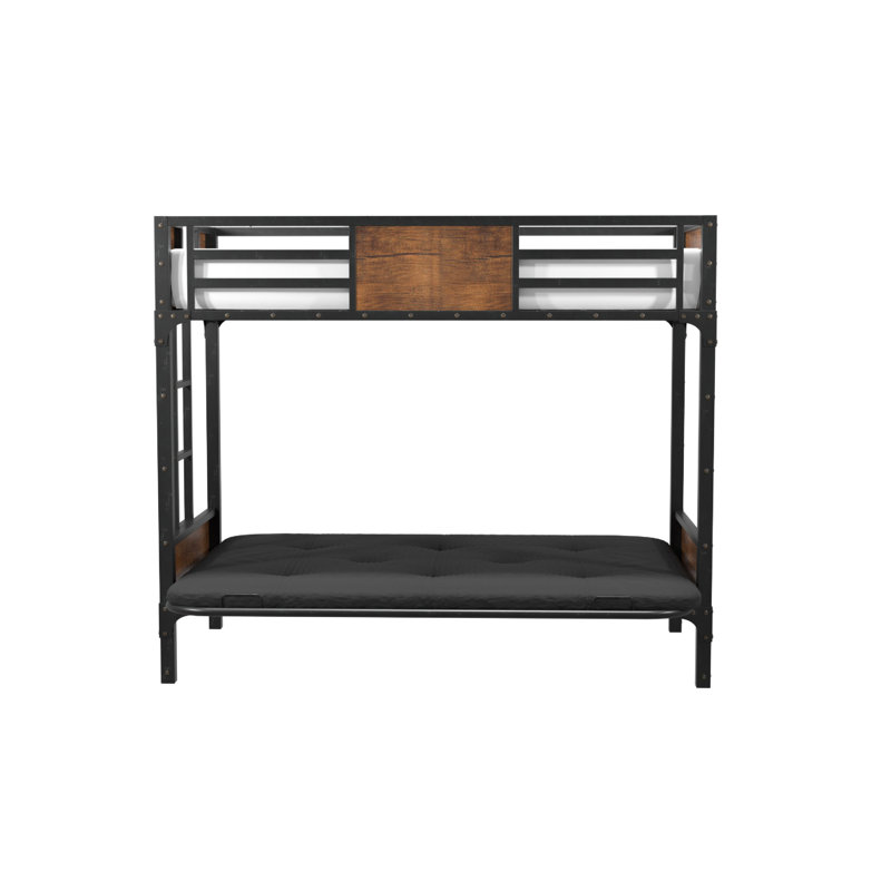 Jazmone Metal and Wood Bunk Bed with Attached Ladder, Twin