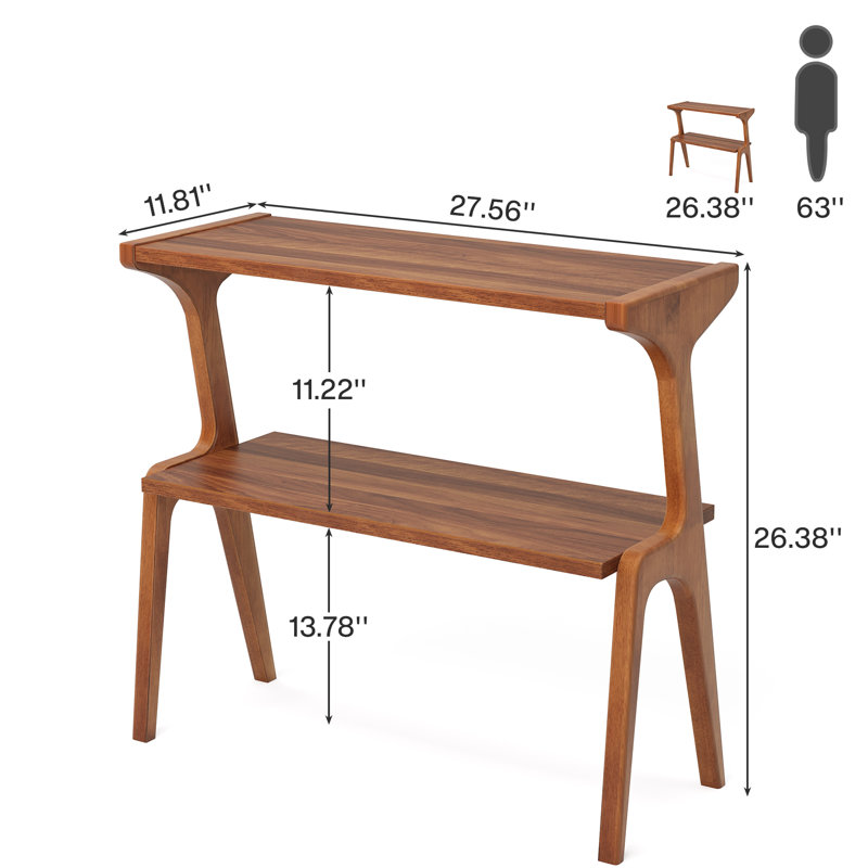2-Tier Slim Sofa End Table, Walnut