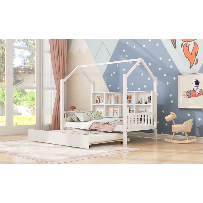 Wooden House Bed with Trundle, Twin