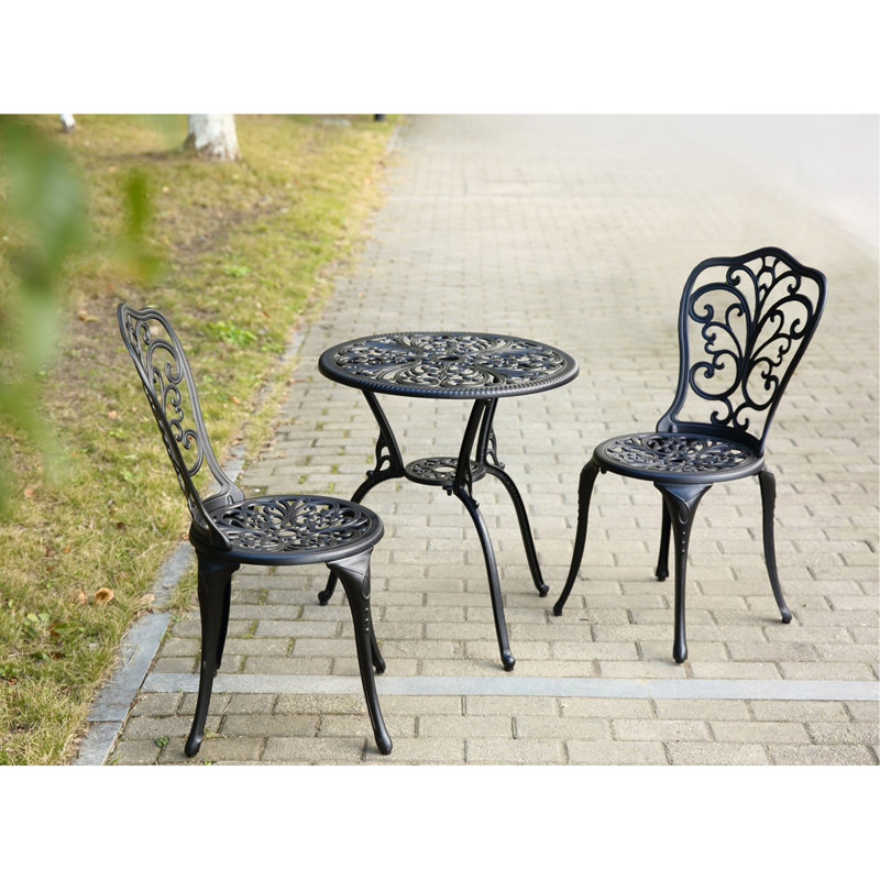 Choice Products 3-Piece Outdoor Rust-Resistant Cast Aluminum Patio Bistro Set Black, Black