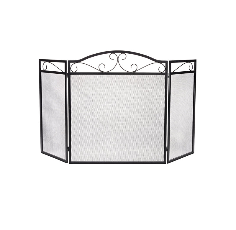 3 fold black arch top screen with scrolls