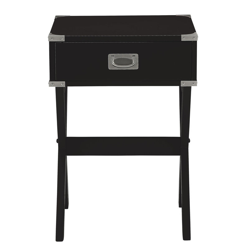 Table de bout rectangulaire à 1 tiroir en bois de style traditionnel avec coins en métal Grable, Noir