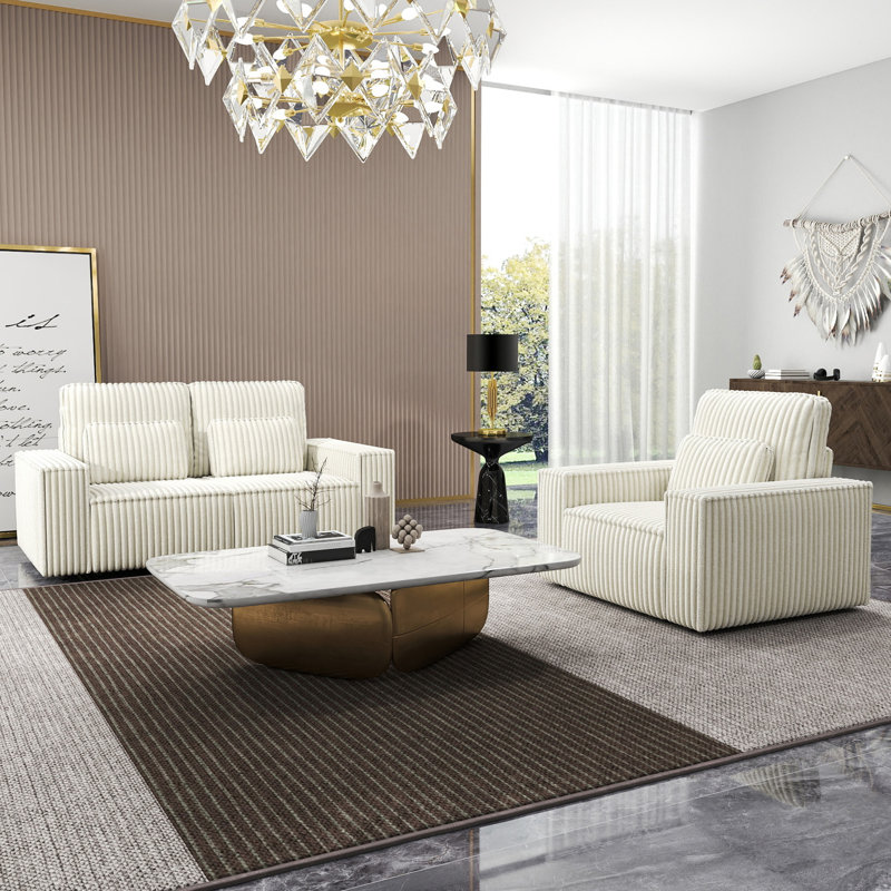Ensemble de canapés combinés en éponge Corduroy, convenant aux salons, Beige