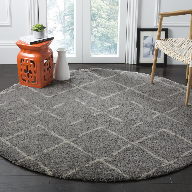 Tapis gris / ivoire Angelka, Rond 6 pi 7 po