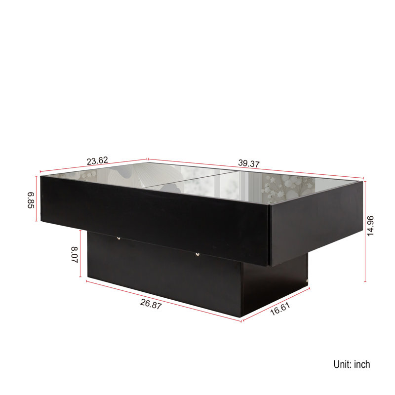Table basse avec plateau coulissant, table centrale avec compartiment de rangement caché, table extensible pour le salon