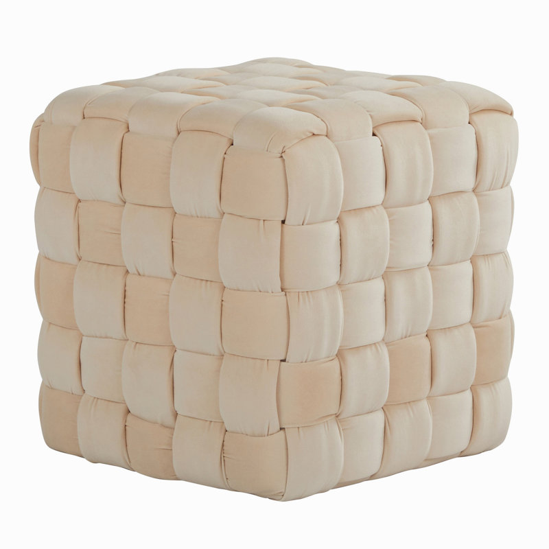 Repose-pieds carré 16 po en velours crème, Cream