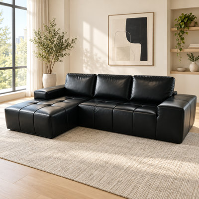 2-Piece Frameless L-Shaped Sectional Sofa with Left-Facing Chaise, Faux Leather Deep Seat Cloud Couch, No Assembly Required