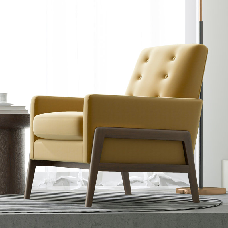 Lipsey Mid-Century Modern Tufted Accent Armchair, Yellow Velvet