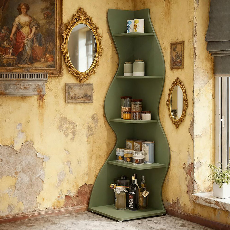 5-Tier Wall Corner Bookshelf With Heavy-Duty Storage For Books And Decor In Compact Spaces., Sage Green