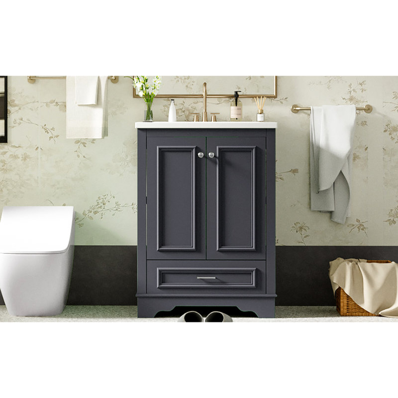 Rangement pour salle de bain en céramique 24 po - tablettes fonctionnelles et surface de meuble-lavabo imperméable avec finition moderne et élégante