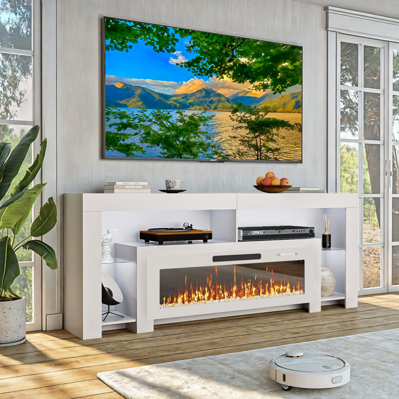 80" Fireplace TV Stand with 50" Electric Fireplace, White
