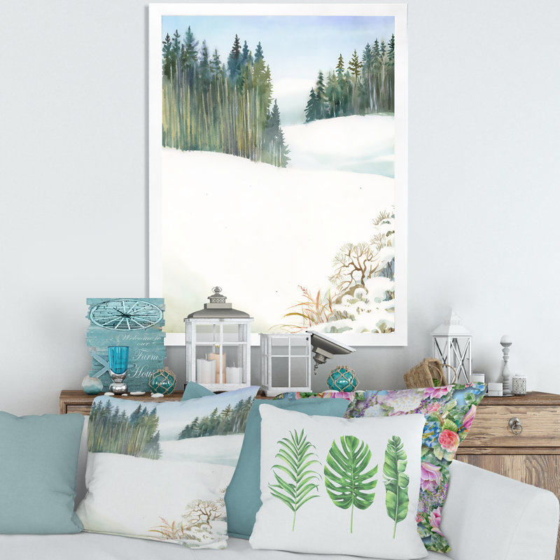 «Pine Forest In Snowy Winter Landscape», reproduction de photo sur toile, H 40 po x l 30 po x 1,5 po, Cadre blanc