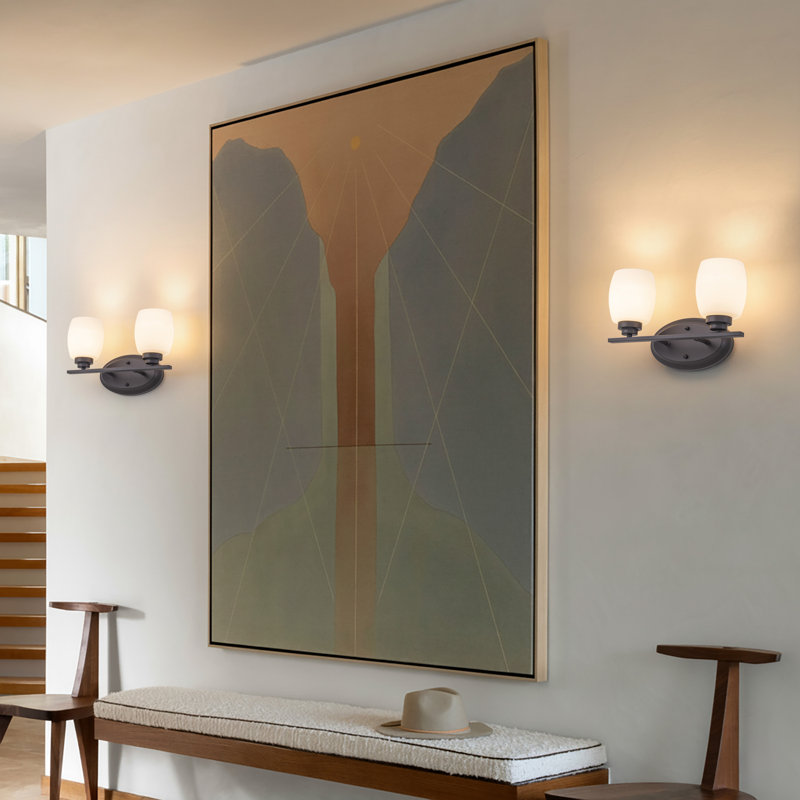 Éclairage pour salle de bain 2 lumières bronze huilé avec verre opale blanc, Bronze frotté à l'huile