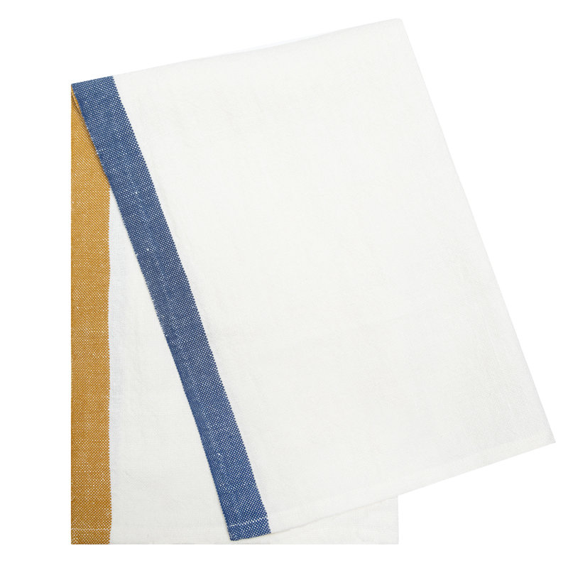 Striped Waffle Tea Towel, Blue/Mustard