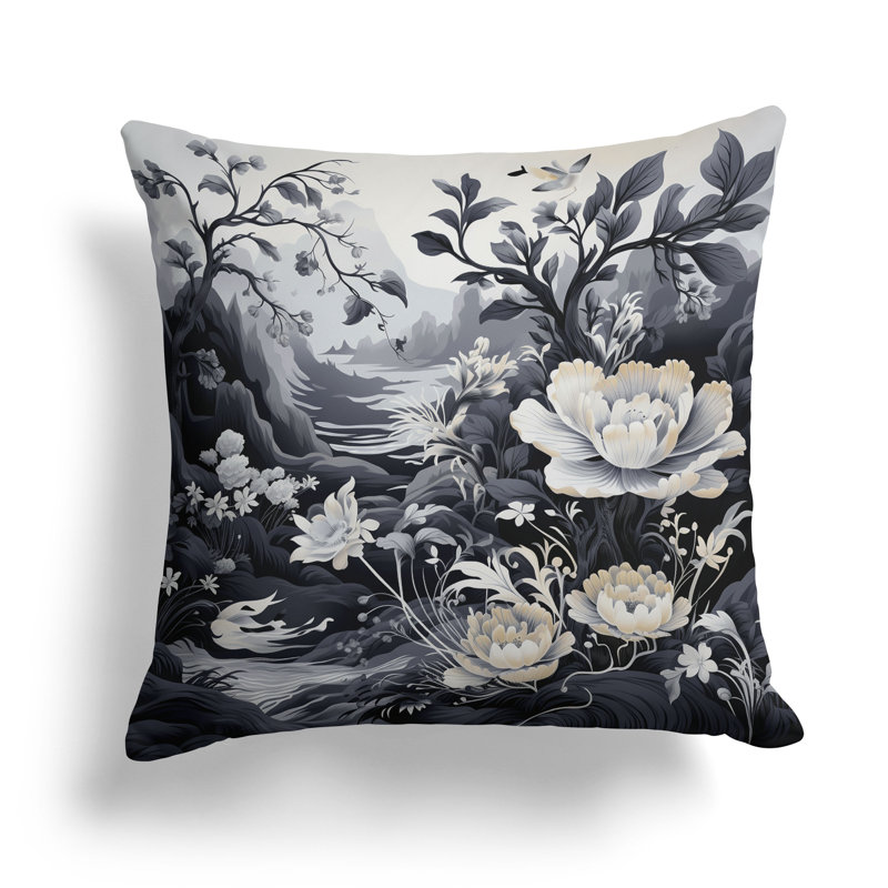 Coussin Celestial, Blanc / gris, H 26 po x l 26 po