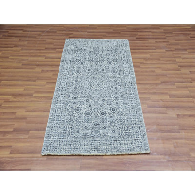 3'x5'3" White Mamluk Dynasty Design Undyed Wool Hand Knotted Oriental Rug 0B9E017302F6409DB754FDEF58AB0A59