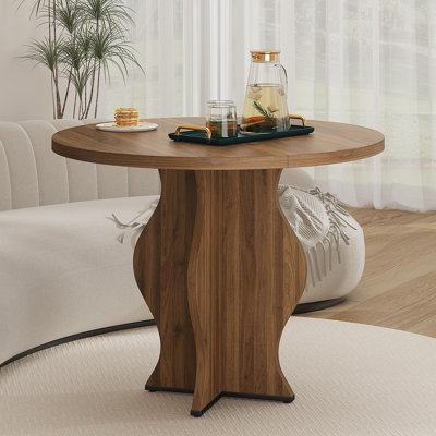 Petite table de salle à manger 31,5 pouces pour 2 personnes, table de cuisine ronde en noyer, base à piédestal ondulé, table de salle à manger encastrée pour appartement, coin-repas, salle à manger