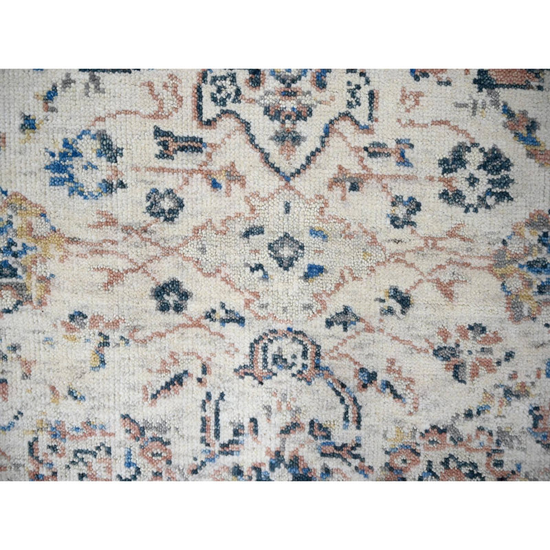 Tapis oriental Oushak en laine nouée à la main 6 pi x 9 pi Crème Mahal