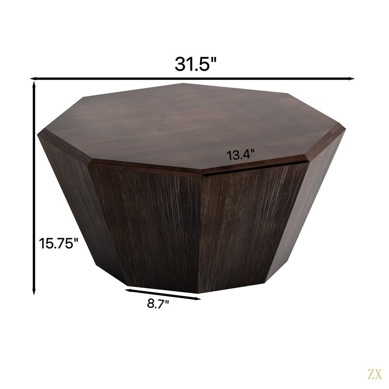 Table basse 31,5 "octogonale en bois d'hévéa, table basse, chambre à coucher de salon, Noyer