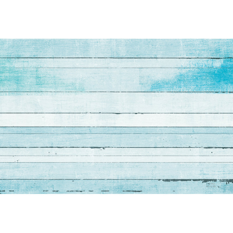 «Beachscape Palms IX Blue» par Michael Mullan - Peinture d'un seul cadre, Non, Toile encadrée noire