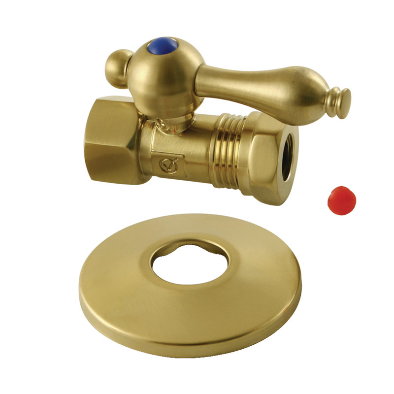 Kingston Brass Vintage 1/2-Inch FIP x 1/2 or 7/16-Inch Slip Joint Quarter-Turn Straight Stop Valve with Flange, Brushed Brass